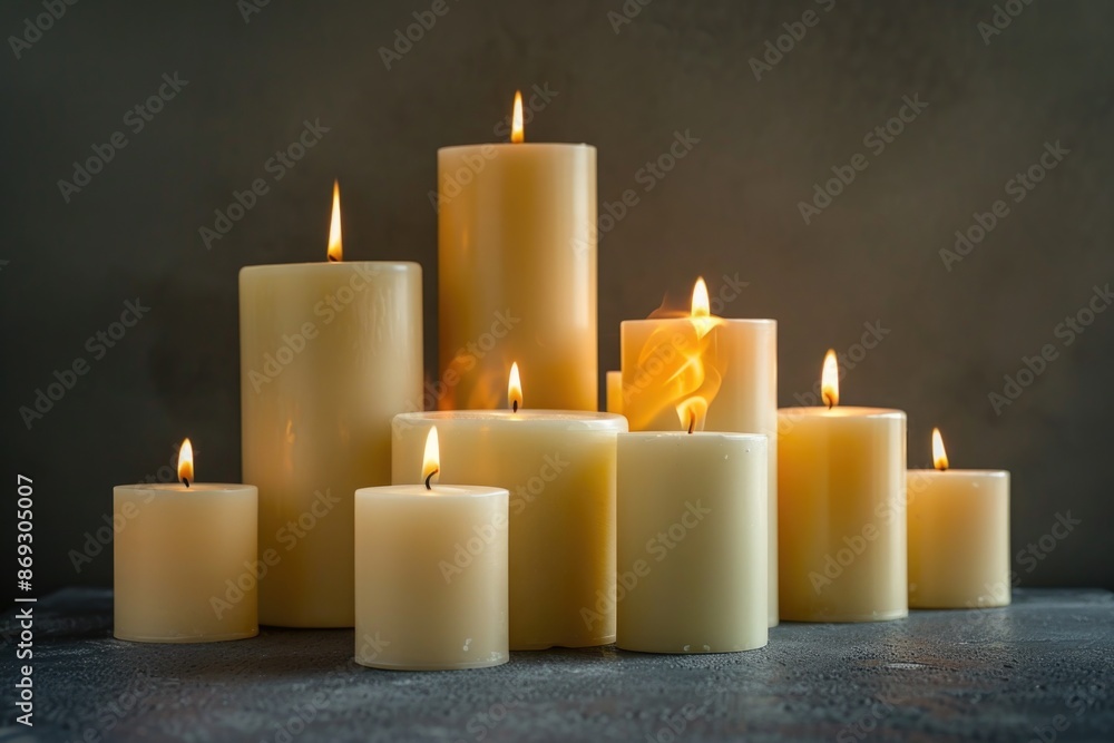 A group of candles placed on a table A group of candles placed on a table