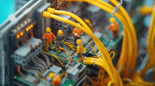 Tiny Workers Fixing Complex Network Cables