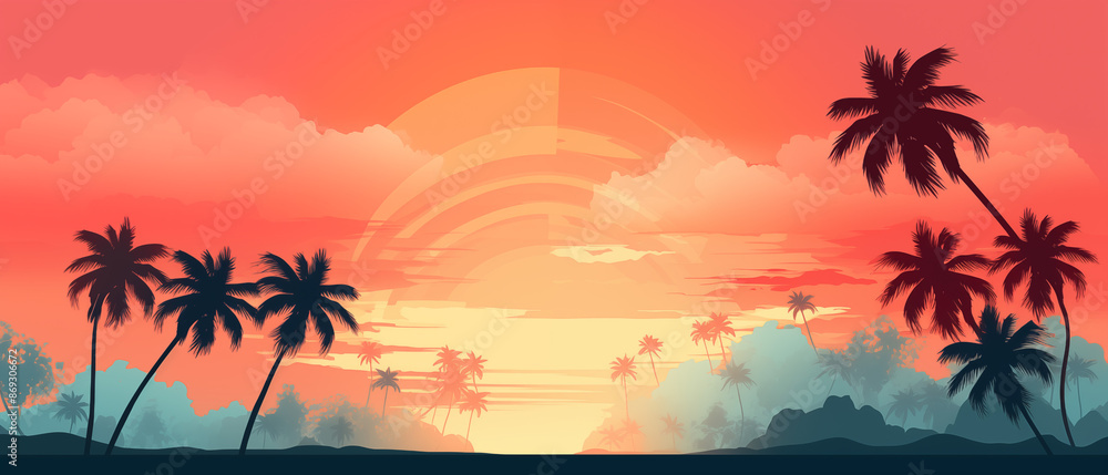 Obraz premium Tropical Evening with Palm Trees