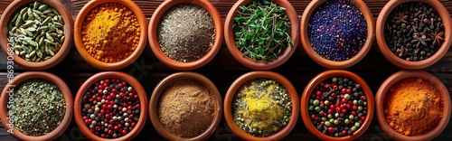 Assortment of Spices in Bowls on Wooden Background1