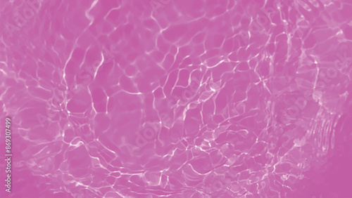 Pink water bubbles on the surface ripples. Defocus blurred transparent pink colored clear calm water surface texture with splash and bubbles. Water waves with shining pattern texture background
