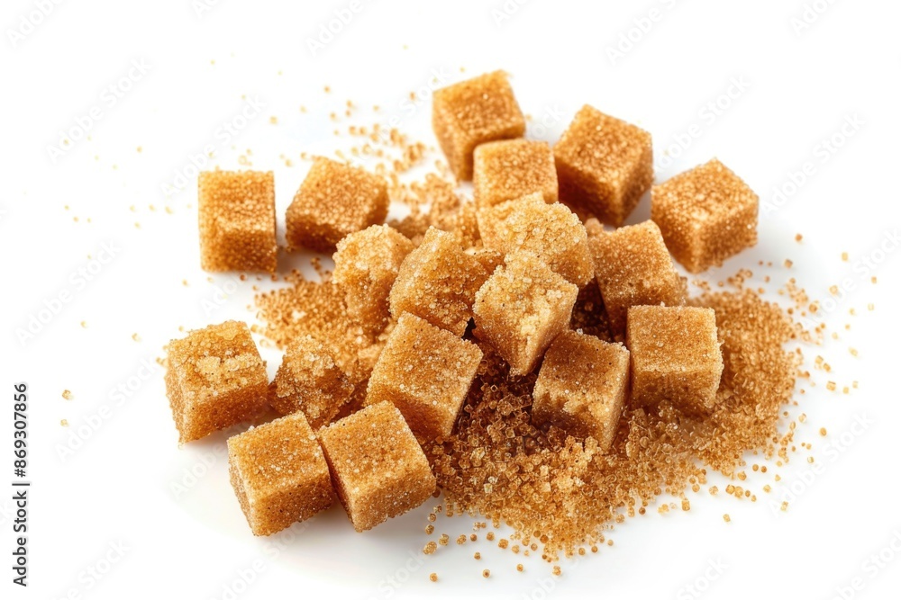 A stack of sugar cubes arranged neatly on a white background A stack of sugar cubes arranged neatly on a white background