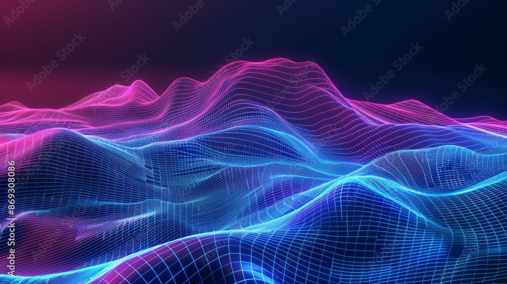 Fototapeta premium 80s Retro Sci-Fi abstract background. Abstract futuristic landscape 1980s style.