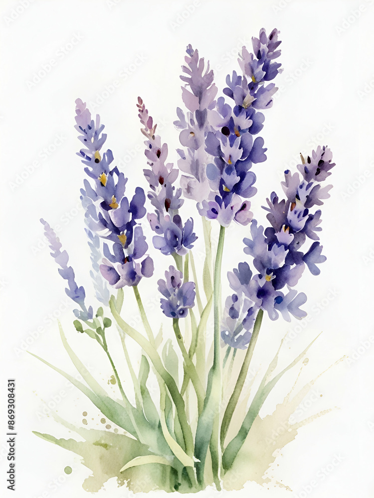 Fototapeta premium Lavender flowers watercolor on white background, purple flowers