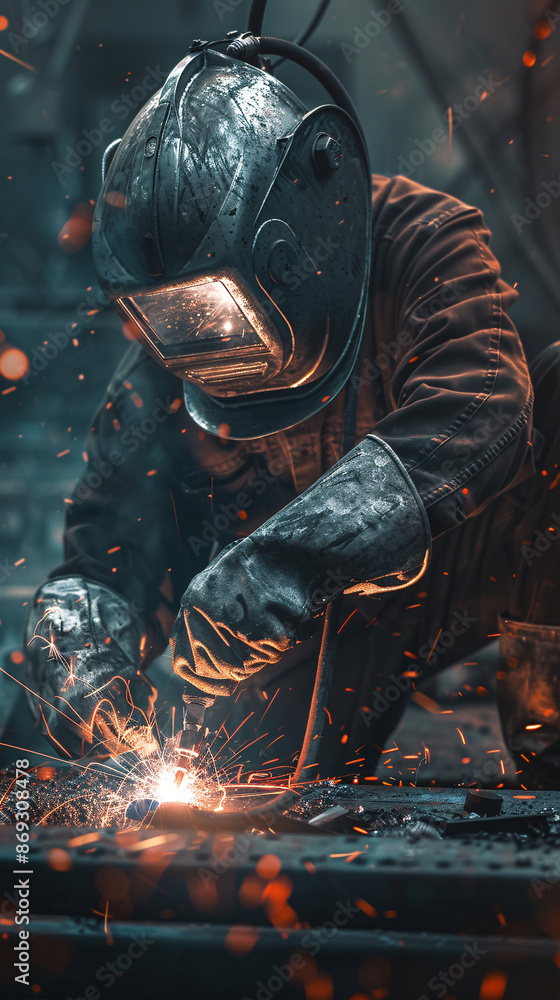 Skilled Welder Craftsmanship on Metal Fabrication Project in Workshop Skilled Welder Craftsmanship on Metal Fabrication Project in Workshop