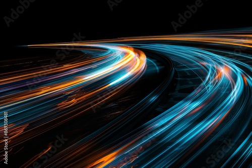 Motion light trails in a modern abstract style. Technology, neon lines, virtual reality, futuristic.