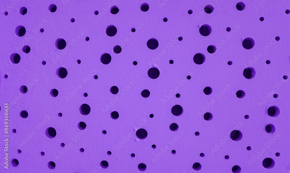 A surface made of cement plaster, with the texture of a plaster wall, in a deep dark purple color, with round holes of different sizes, is also used for wrapping three-dimensional models, a design A surface made of cement plaster, with the texture of a plaster wall, in a deep dark purple color, with round holes of different sizes, is also used for wrapping three-dimensional models, a design