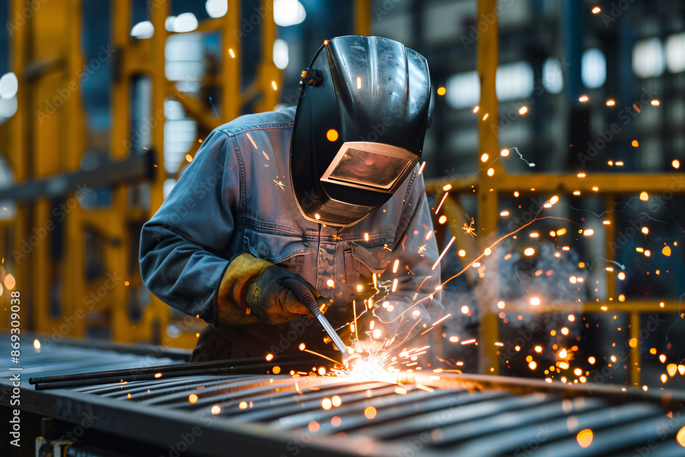 Precision Welder Crafting Metal Fabrication Project with Telephoto Lens for Detailed Work Precision Welder Crafting Metal Fabrication Project with Telephoto Lens for Detailed Work