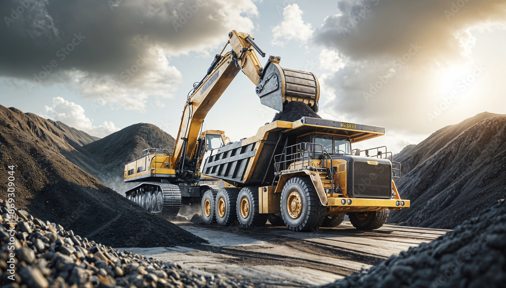 Expansive 3D Render: Construction Site with Large Yellow Dump Truck and ...