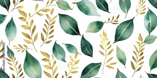 Illustration with green gold leaves and branches generative AI illustration