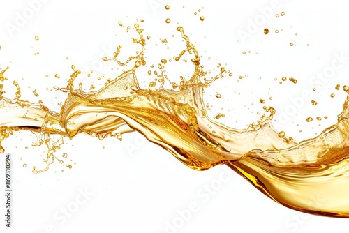 Isolated sweet honey dripping or splashing on a white background, pure honey from nature, liquid drop swirl in a wavy shape as a mockup.