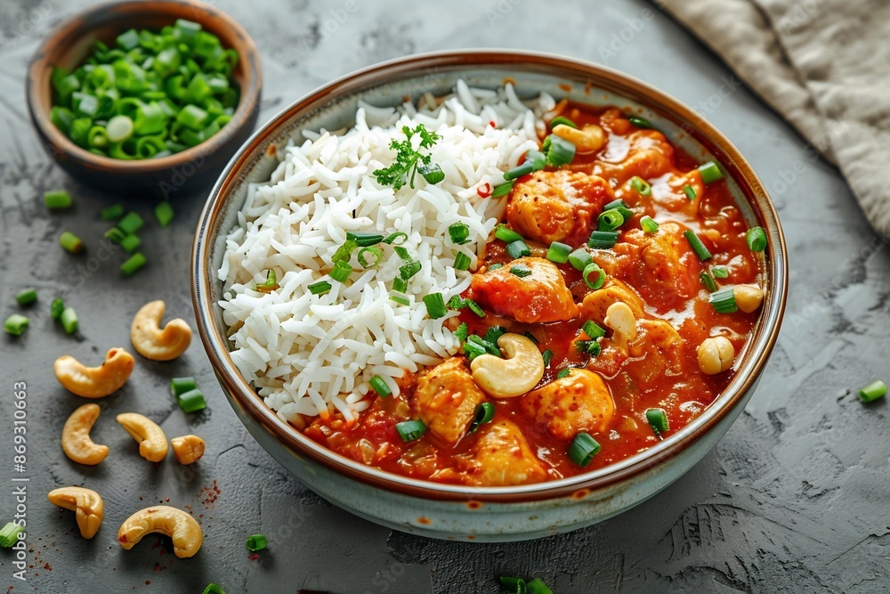 Cashew Chicken Curry with Rice in a Bowl Cashew Chicken Curry with Rice in a Bowl