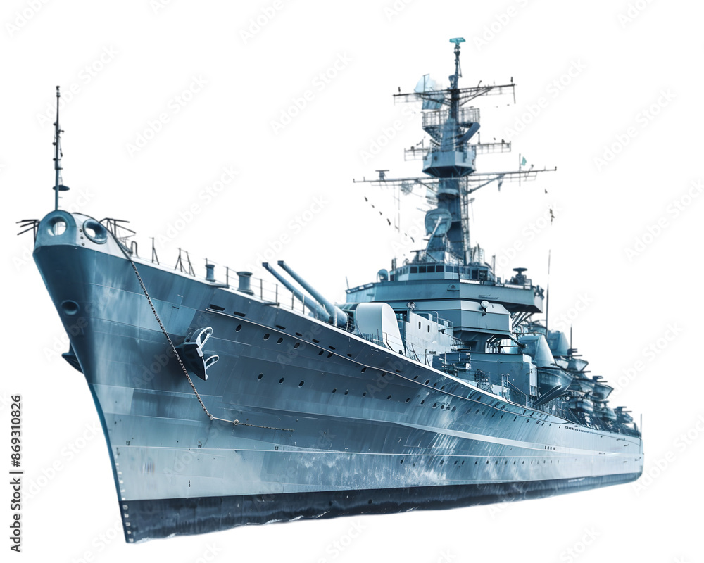 Modern Warship: Powerful Navy Vessel at Sea on white background Modern Warship: Powerful Navy Vessel at Sea on white background