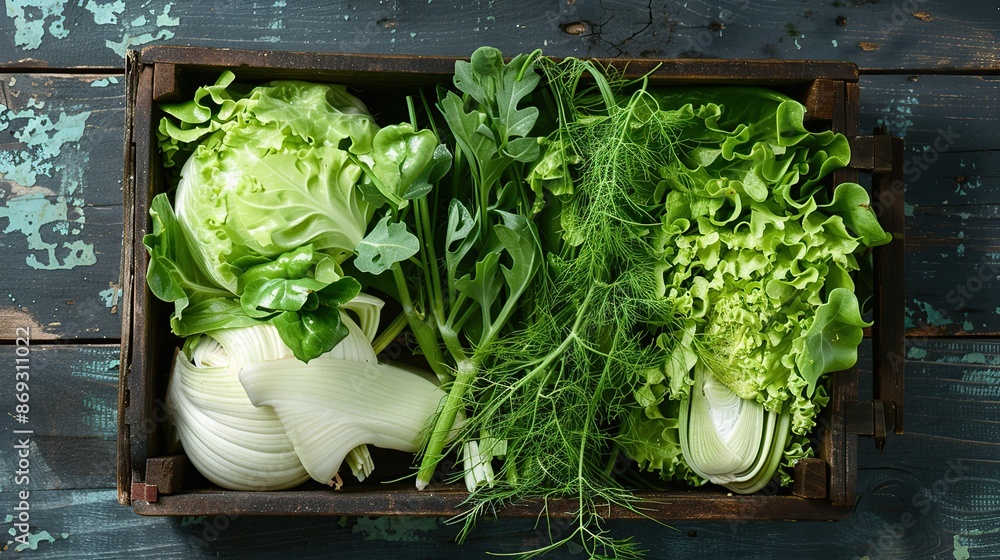 Fresh Green Vegetables in a Wooden Crate Fresh Green Vegetables in a Wooden Crate