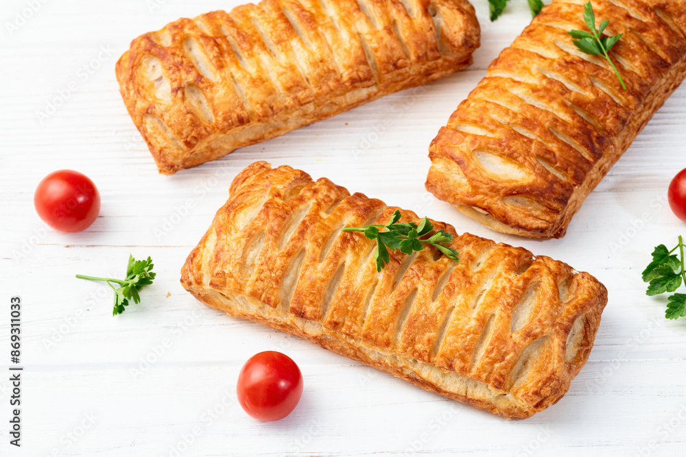 Golden Puff pastry stuffed with sausage and cheese Golden Puff pastry stuffed with sausage and cheese