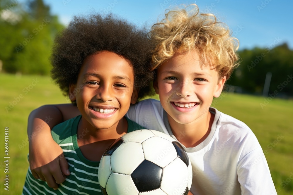 Young soccer players cheerful football portrait. Young soccer players cheerful football portrait.