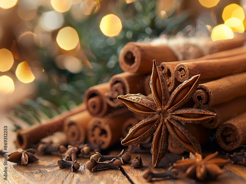 Cinnamon Sticks Star Anise Cloves Festive Spice Fragrance Holiday Aroma Wood Table Cinnamon Sticks Star Anise Cloves Festive Spice Fragrance Holiday Aroma Wood Table