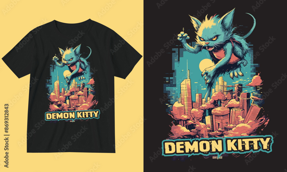 New sci-fi T-shirt design. Demon kitty. New sci-fi T-shirt design. Demon kitty.