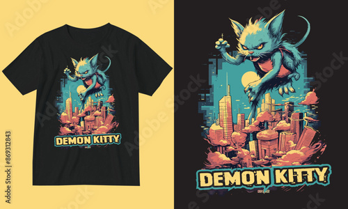 New sci-fi T-shirt design. Demon kitty.