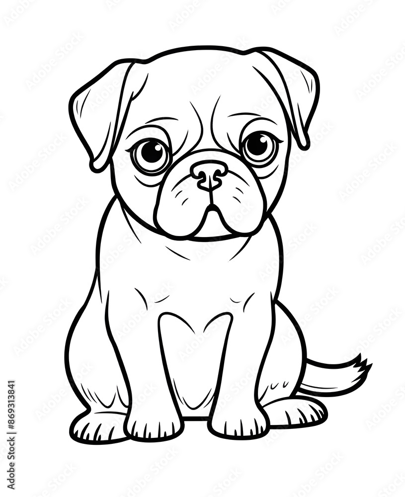 Pug dog cute cartoon outline illustration. Clipart image for sticker, children coloring books Pug dog cute cartoon outline illustration. Clipart image for sticker, children coloring books