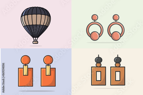Collection of Earrings jewelry vector illustration. Beauty fashion objects icon concept. Women's earrings jewelry decoration in unique style vector design.