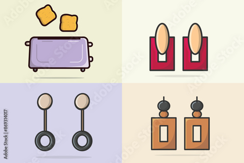 Collection of Earrings jewelry vector illustration. Beauty fashion objects icon concept. Women's earrings jewelry decoration in unique style vector design.