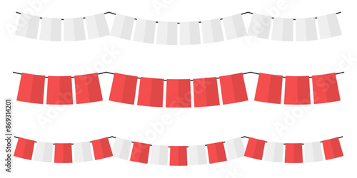 Flat red and white bunting flag wavy. Indonesian flag greeting card decoration independence day celebration collection flat Illustration