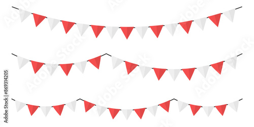 Triangle bunting flag white and red garland Indonesian flag banner celebration decoration flat Illustration