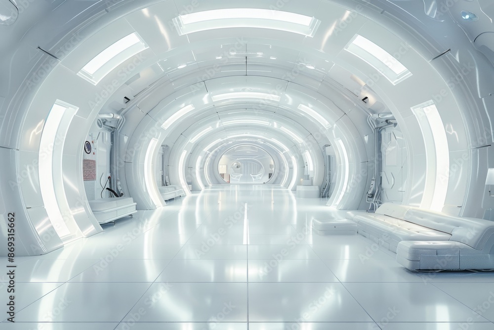 Stock technology created a smooth white futuristic interior, science fiction lab, or spaceship. Stock technology created a smooth white futuristic interior, science fiction lab, or spaceship.