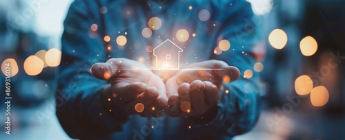 A Person Presenting a Holographic Home Icon