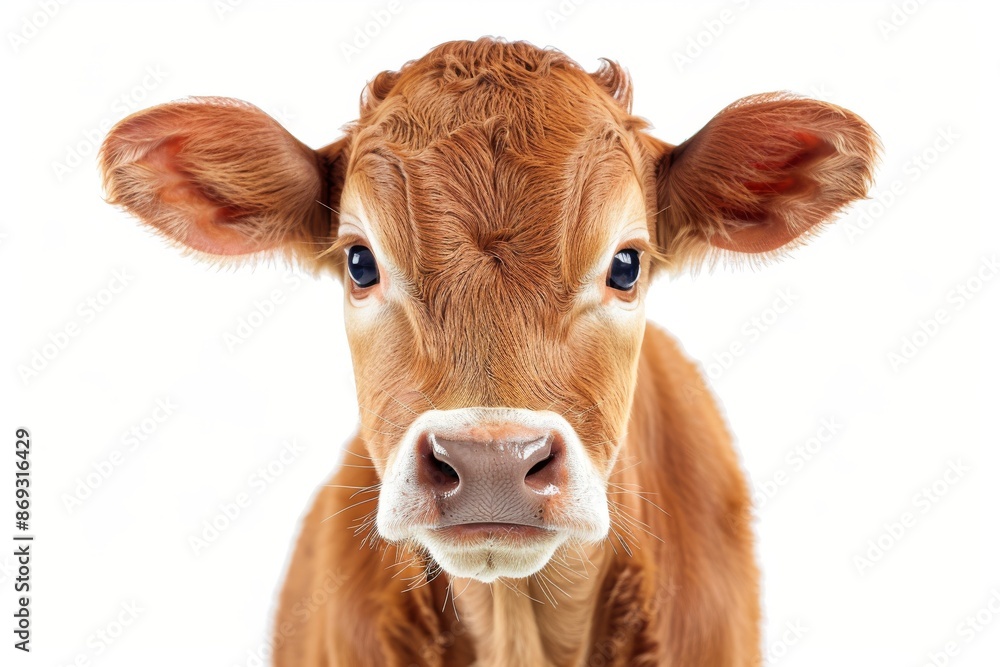 Isolated brown cow or bullock farm portrait, funny moment, Farmland animals concept, with generative AI. Isolated brown cow or bullock farm portrait, funny moment, Farmland animals concept, with generative AI.