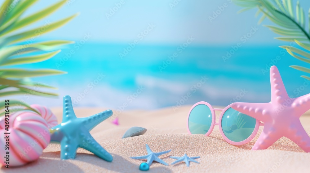 An element group of beach and sea icons, a realistic display for a Summer theme product mock up. An element group of beach and sea icons, a realistic display for a Summer theme product mock up.