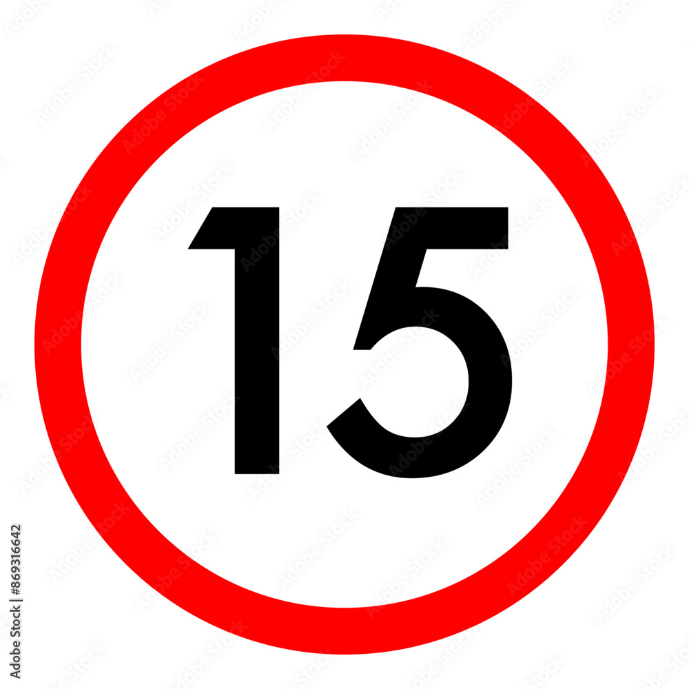 Speed limit 15 round road traffic icon flat design for project vector Speed limit 15 round road traffic icon flat design for project vector