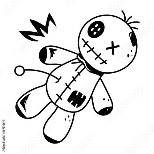 A voodoo doll hand drawn style icon 