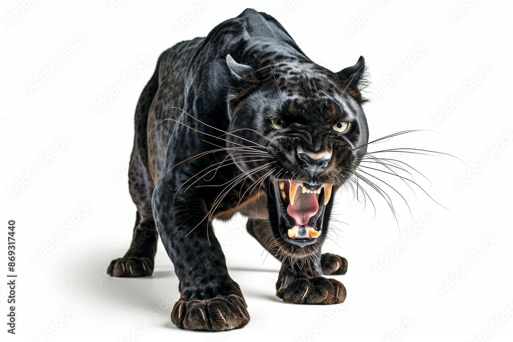 Angular portrait of black panther, leopard or cheetah isolated on transparent background, Black fur variations of Panthera pardus Angular portrait of black panther, leopard or cheetah isolated on transparent background, Black fur variations of Panthera pardus