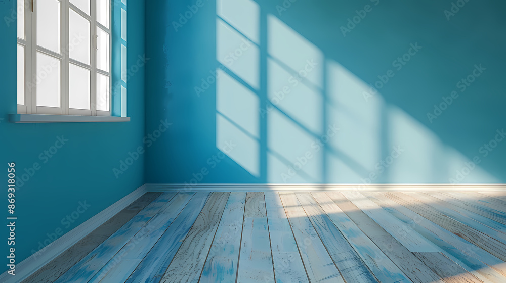 Empty room with blue wall and wooden floor Empty room with blue wall and wooden floor