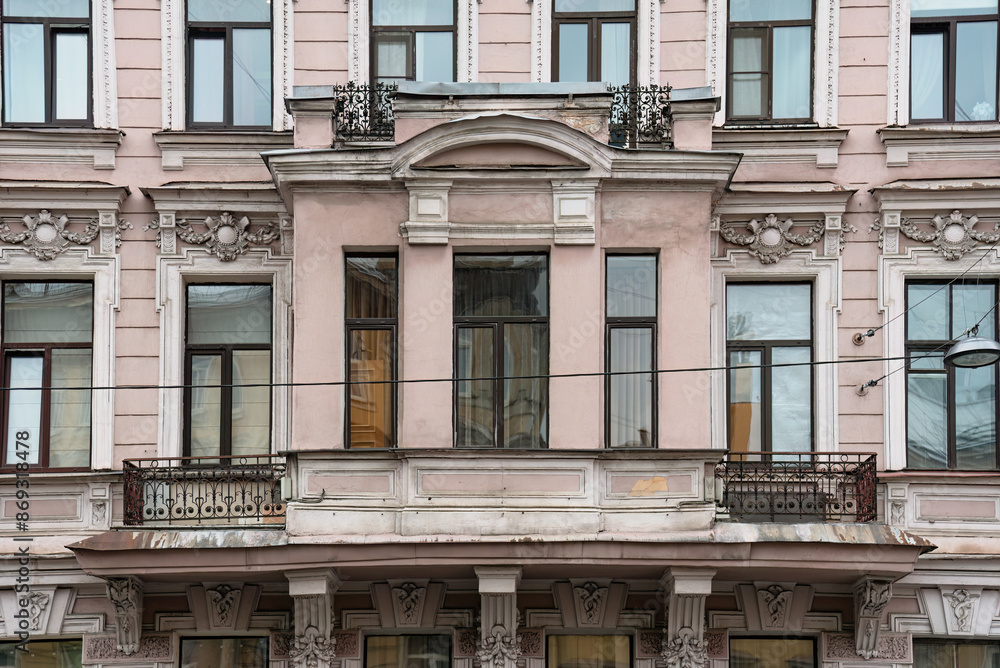 A fragment of the facade of ancient architecture with decorative stucco A fragment of the facade of ancient architecture with decorative stucco