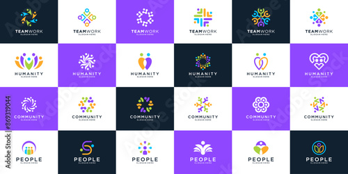 Colorful global community logo design. Abstract people family human unity logo concept.