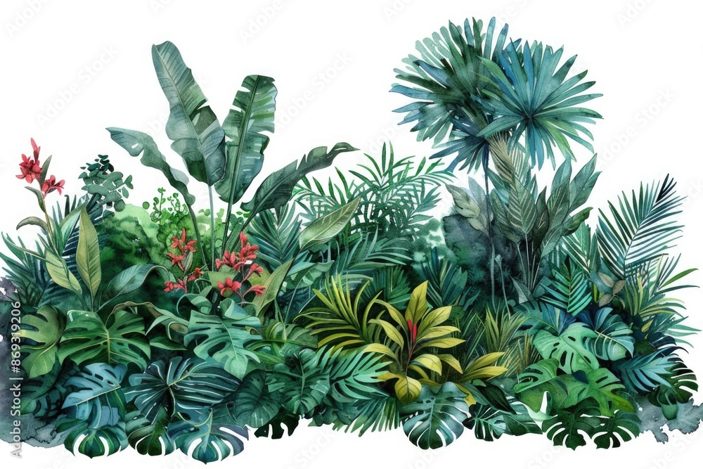 Fototapeta premium A group of tropical plants on a white background, great for decoration or illustration