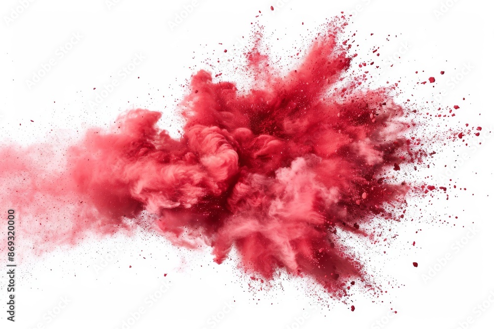 The splatter of colored dust powder on a background with a red color powder explosion isolated on it is abstract. The splatter of colored dust powder on a background with a red color powder explosion isolated on it is abstract.