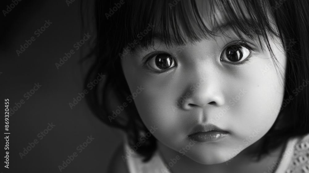 A close-up shot of a young child with expressive, large eyes A close-up shot of a young child with expressive, large eyes