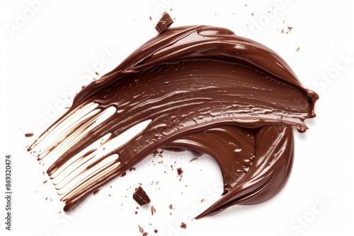 Paste of chocolate cream spread with a chocolate liquid smear or stain isolated on white background.