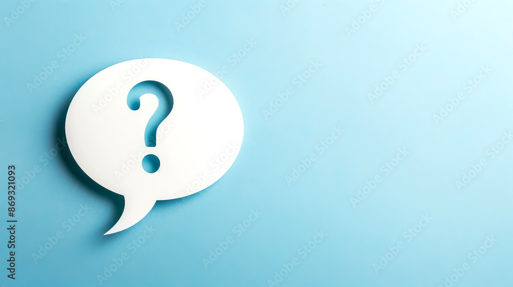 Speech bubble with a question mark on a light blue background. Represents queries or uncertainty. Speech bubble with a question mark on a light blue background. Represents queries or uncertainty.