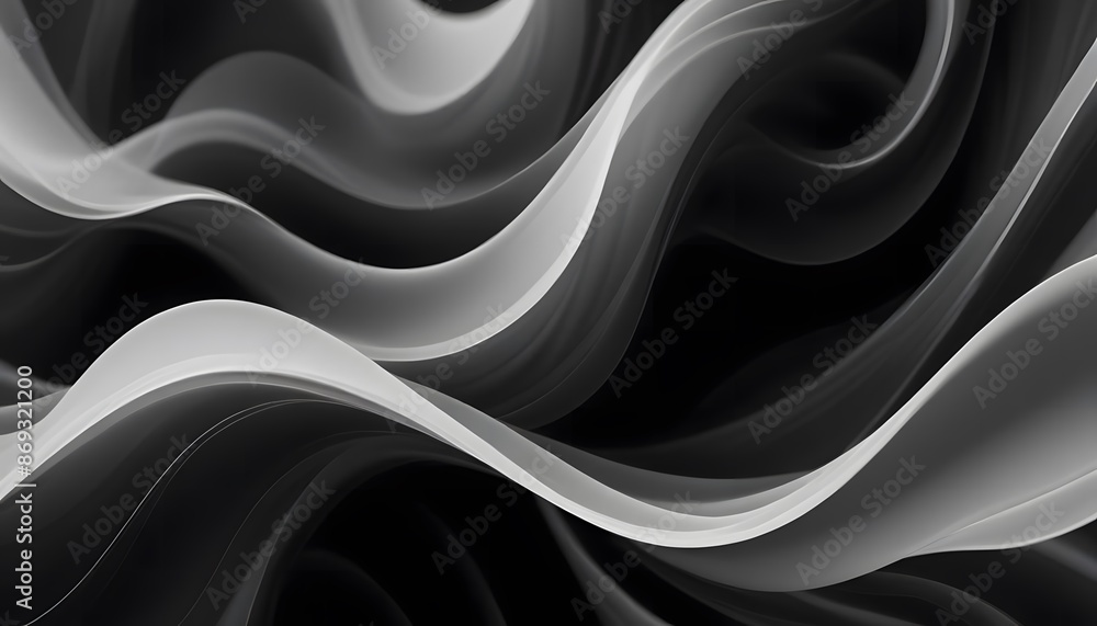 Obraz premium 3D black geometric abstract background overlap layer on dark space with waves shape decoration Minimalist modern graphic design element cutout style concept