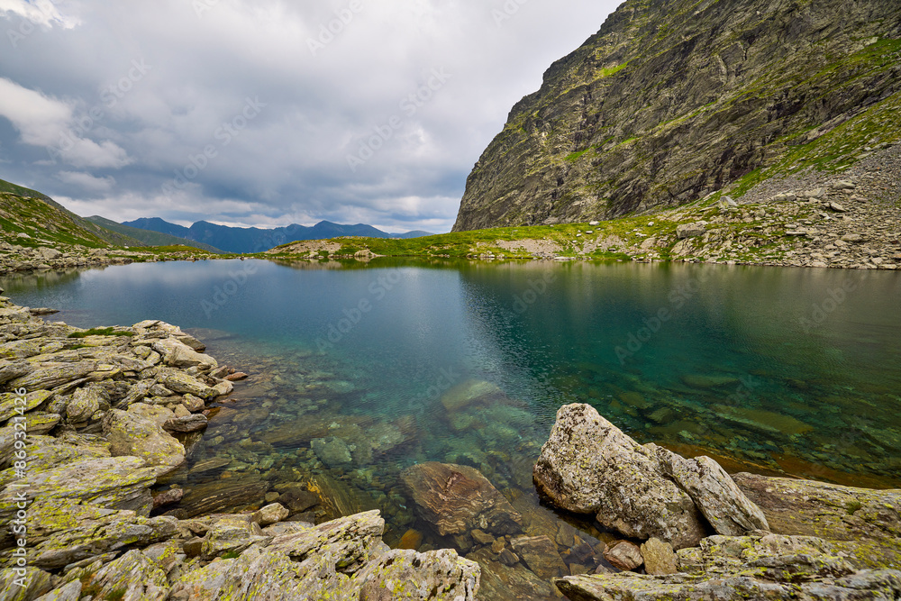 Fototapeta premium Landscape with Caltun Glacial Lake From Fagaras Mountains Romania