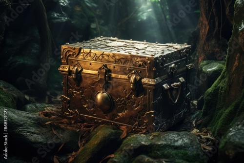 Treasure chest in the forest. Dark fantasy concept. © vlntn