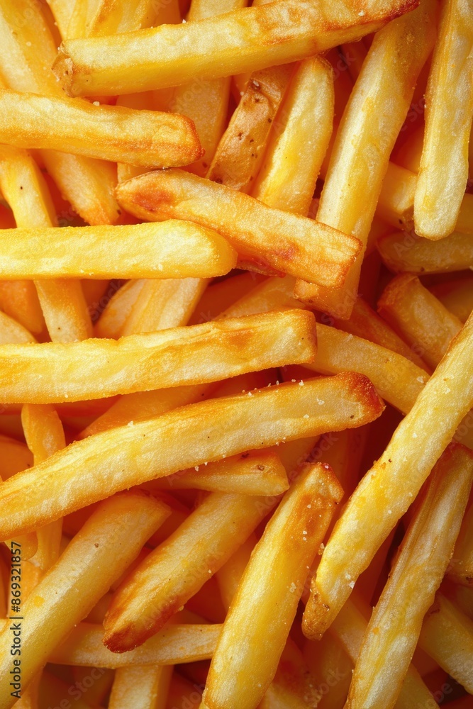 A detailed view of a pile of crispy French fries A detailed view of a pile of crispy French fries
