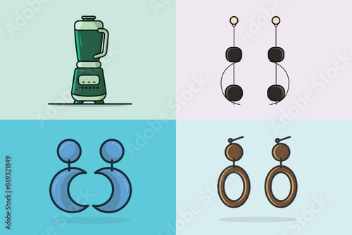 Collection of Earrings jewelry vector illustration. Beauty fashion objects icon concept. Women's earrings jewelry decoration in unique style vector design.