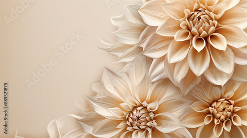 Beige background with large beige dahlia flowers, copy space concept, detailed photo , high resolution photography    © Possibility Pages