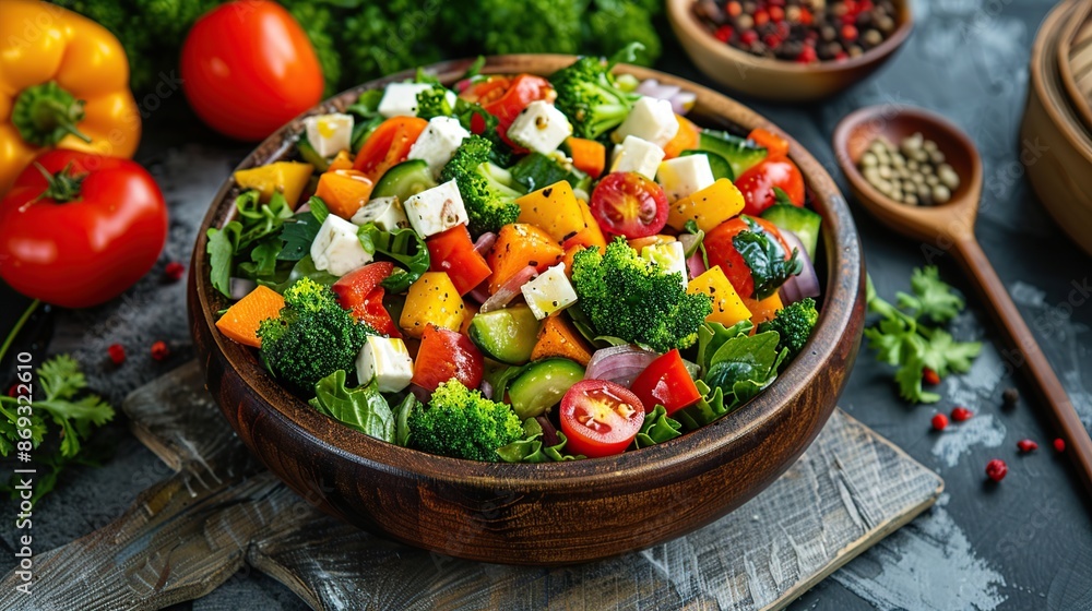 Fresh and Colorful Salad with Feta Cheese Fresh and Colorful Salad with Feta Cheese